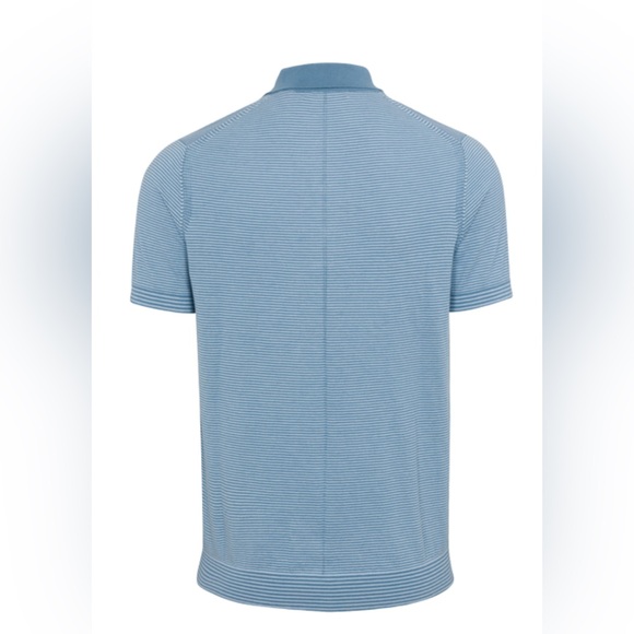 DUNNING Fairfield Short Sleeve Polo Sweater Cashmere Blue/Blue Shadow in Large - Picture 8 of 11